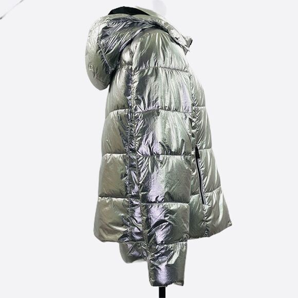 Andrew Marc Metallic Silver Puffer Jacket Large - Picture 6 of 15